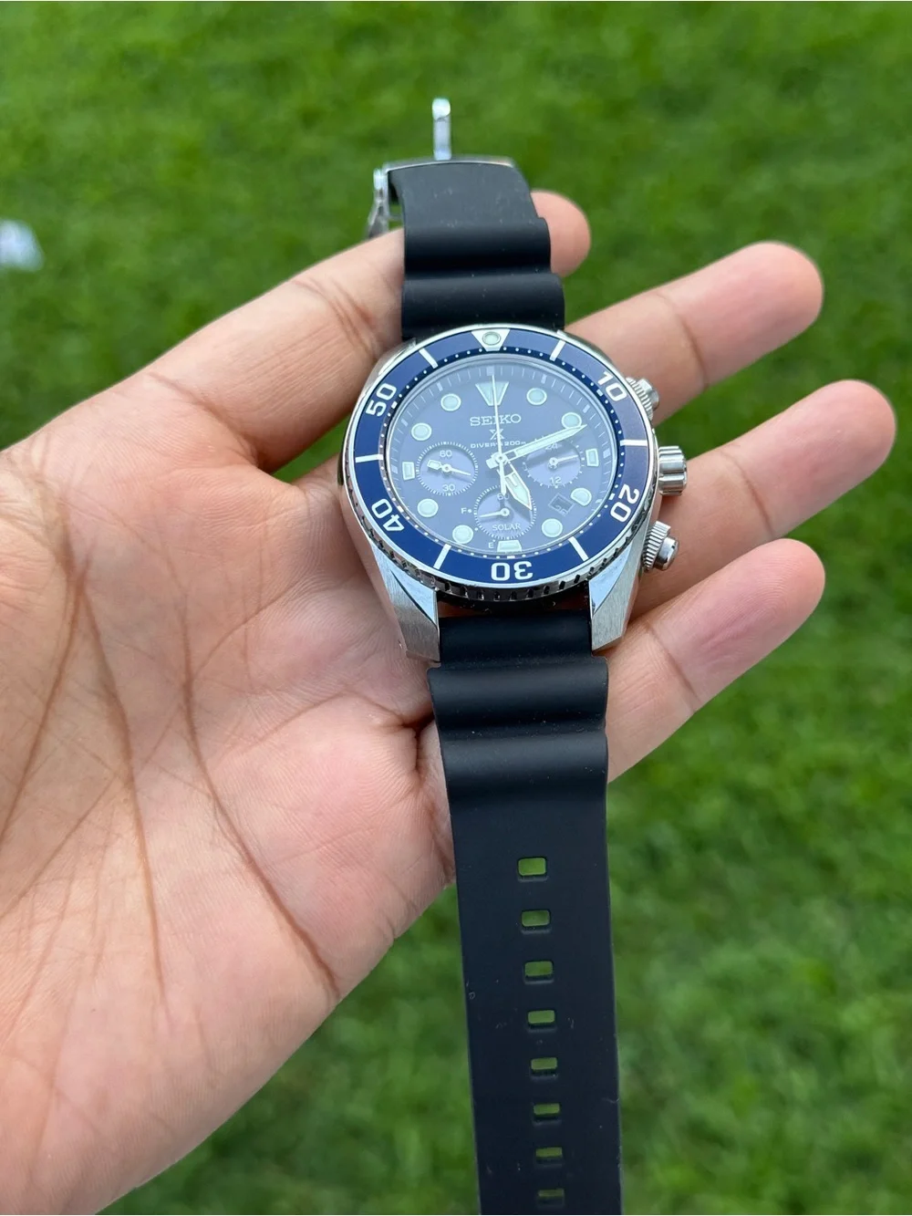 Seiko prospex solar Blue Bezel Black Strap Men's Diver Chronograph Japan Watch